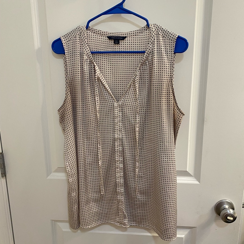 Black & white dotted Tommy Hilfiger top with tie neck